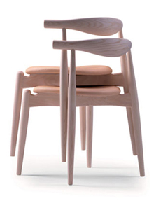 Carl Hansen CH20 Elbow Chair in Oak White Pigment and Baltique Leather<br>by Hans J Wegner