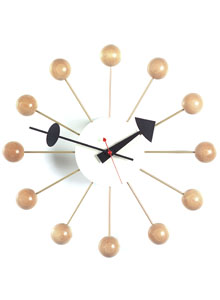 Vitra [BEECH] 13inch Ball Clock by George Nelson w/ Natural Wood Balls