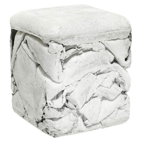 14" Modern Outdoor Recycled Eco-Concrete Trash Cube Stool, Grey