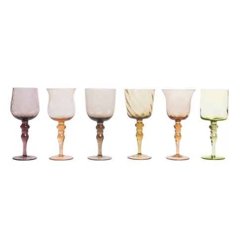 Bitossi Home Designer Goblets – Amber/Pink Blown Glass, Set of 6
