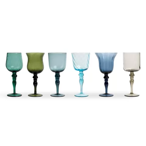 Bitossi Home Designer Goblets – Blue/Green Blown Glass, Set of 6