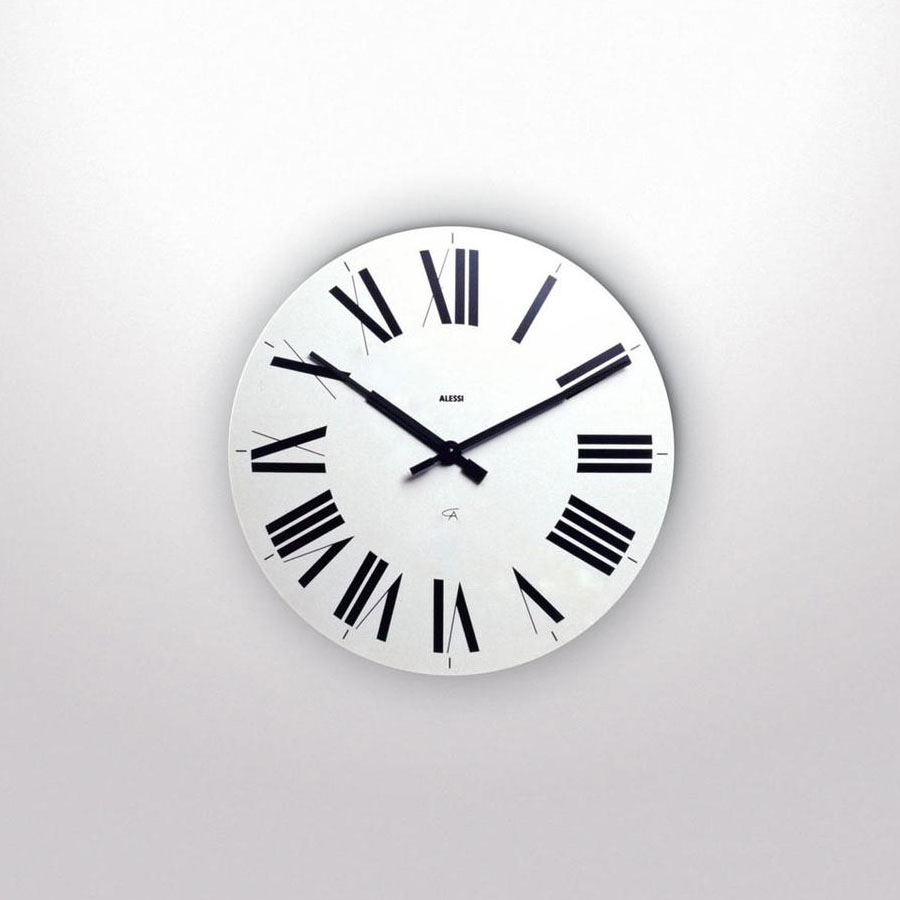 Alessi 12 Firenze White Wall Clock with Roman Numerals