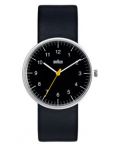 Braun Men's Analog Watch Black Face, Black Leather Band 38mm