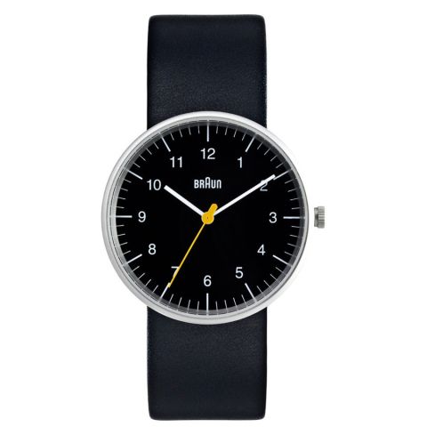 Braun Men's Analog Watch Black Face, Black Leather Band 38mm