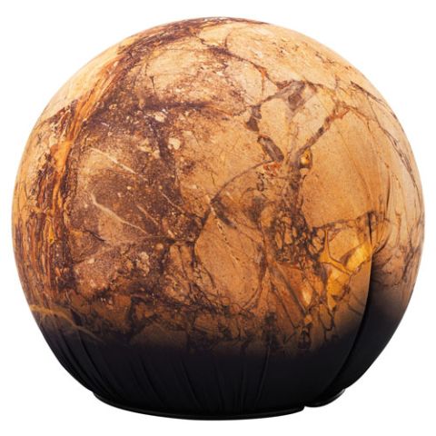 Tattoo Modern Round Pouf - Faux Portasanta Marble Pattern Fabric, Rus/Brown