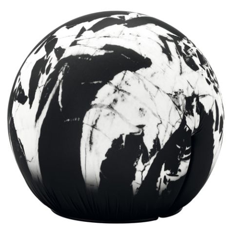 Tattoo Ottoman Pouf w/Black Marbled Printed Fabric - Baleri Italia