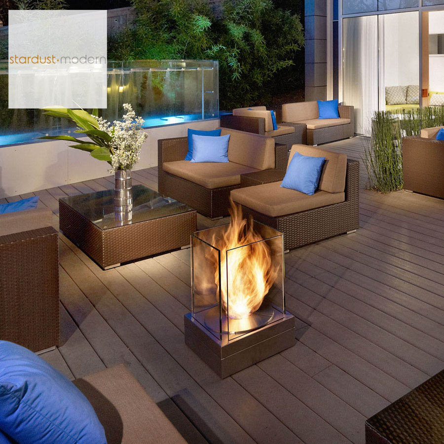 EcoSmart Fire: Mini T Ventless Outdoor Fireplace | Stardust Patio Fireplaces: Mini T Outdoor Fireplace. The design of the striking Mini T outdoor fireplace is inspired by the