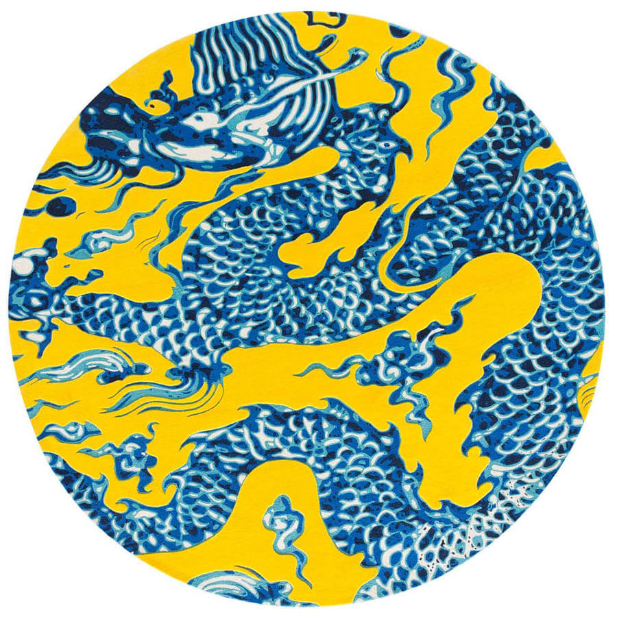 Gandia Blasco Blue China Chinese Dragon Drawing Rug Round Colors Gandia Blasco Blue China Chinese Dragon Drawing Rug