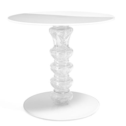 Glas Italia Calice Round Glass End Table in White by Piero Lissoni