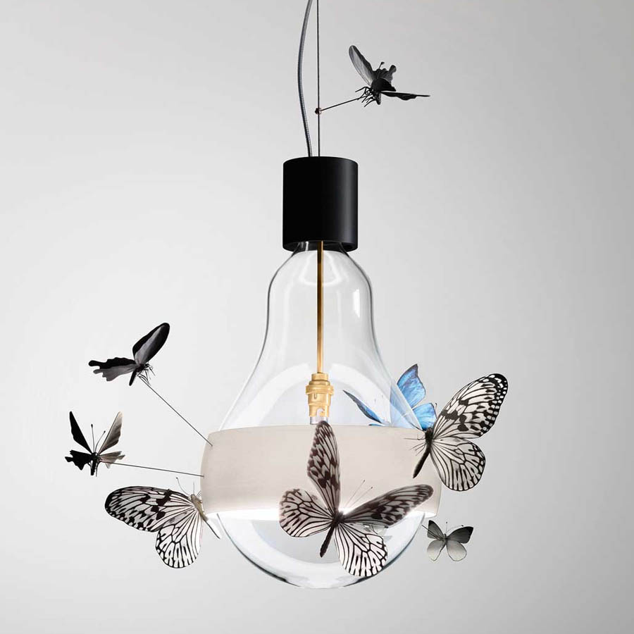 Butterflies Dreaming Large Glass Bulb-Shape Pendant Lamp Ingo Maurer