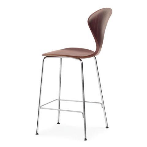 Norman Cherner Counter Bar Stool Chrome Base in Classic Walnut