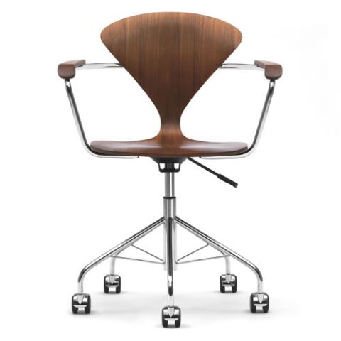 Norman Cherner Task Armchair Swivel Base with Classic Walnut Seat