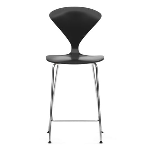 Norman Cherner Counter Bar Stool Chrome Base in Ebony Lacquer