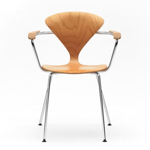 Norman Cherner Armchair Chrome Base and Arms with Natural Beech Seat