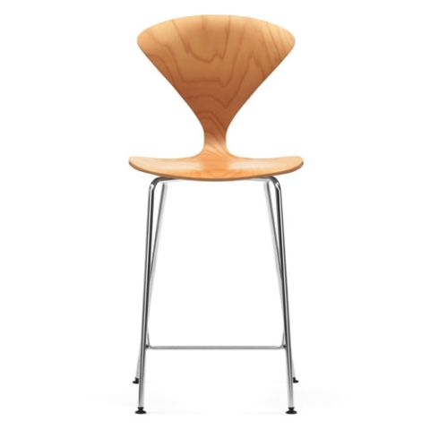 Norman Cherner Counter Bar Stool Chrome Base in Natural Beech