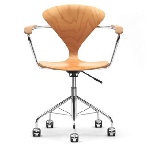 Norman Cherner Task Armchair Swivel Base with Natural Beech Seat
