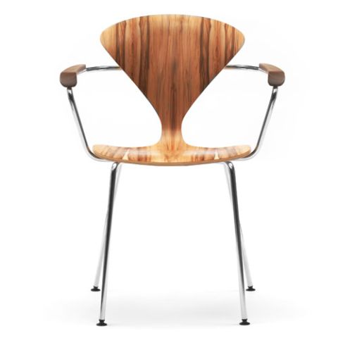 Norman Cherner Armchair Chrome Base and Arms with Red Gum Seat