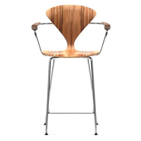 Norman Cherner Bar Stool with Arms Chrome Base in Red Gum