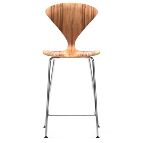 Norman Cherner Counter Bar Stool Chrome Base in Red Gum