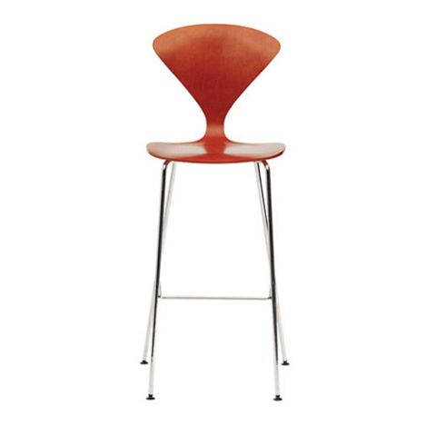 Norman Cherner Counter Bar Stool Chrome Base in Stella Orange