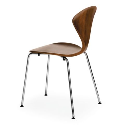 Norman Cherner Stacking Side Chair Chrome Base Classic Walnut Seat