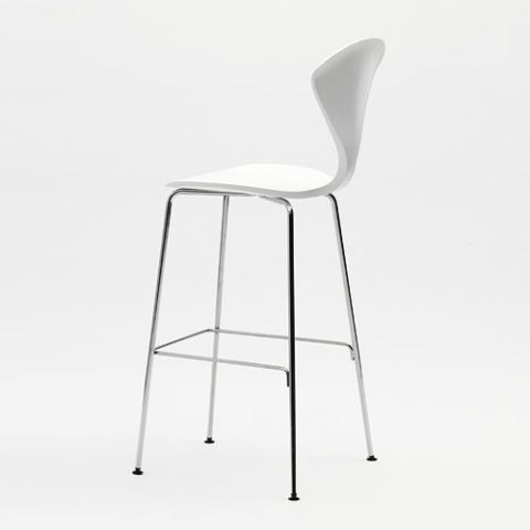 Norman Cherner Counter Bar Stool Chrome Base in White Lacquer
