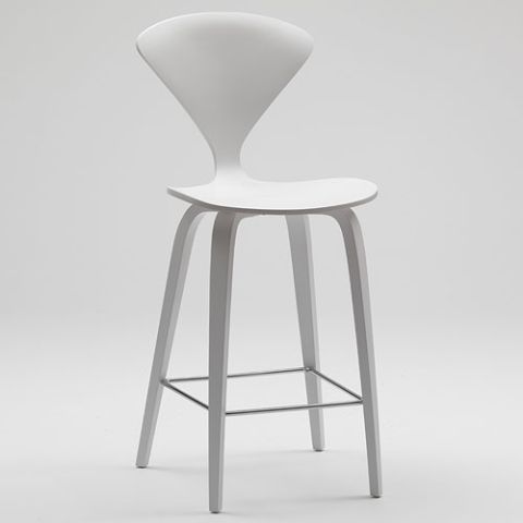 Norman Cherner Counter Bar Stool Wooden Base in White Lacquer