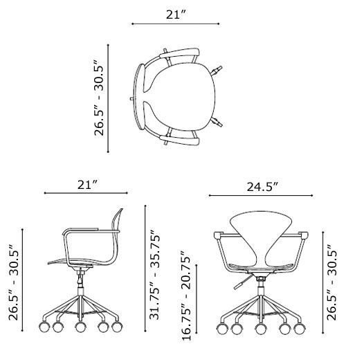 Norman Cherner Task Armchair Swivel Base With Natural Beech Seat