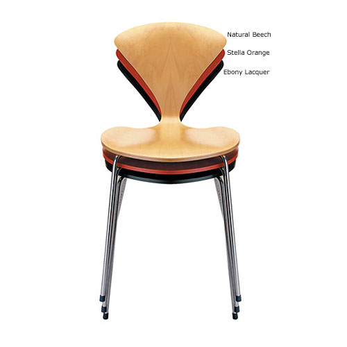 norman cherner stacking side chair chrome base stella orange seat