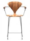 Norman Cherner Bar Stool with Arms Chrome Base in Red Gum