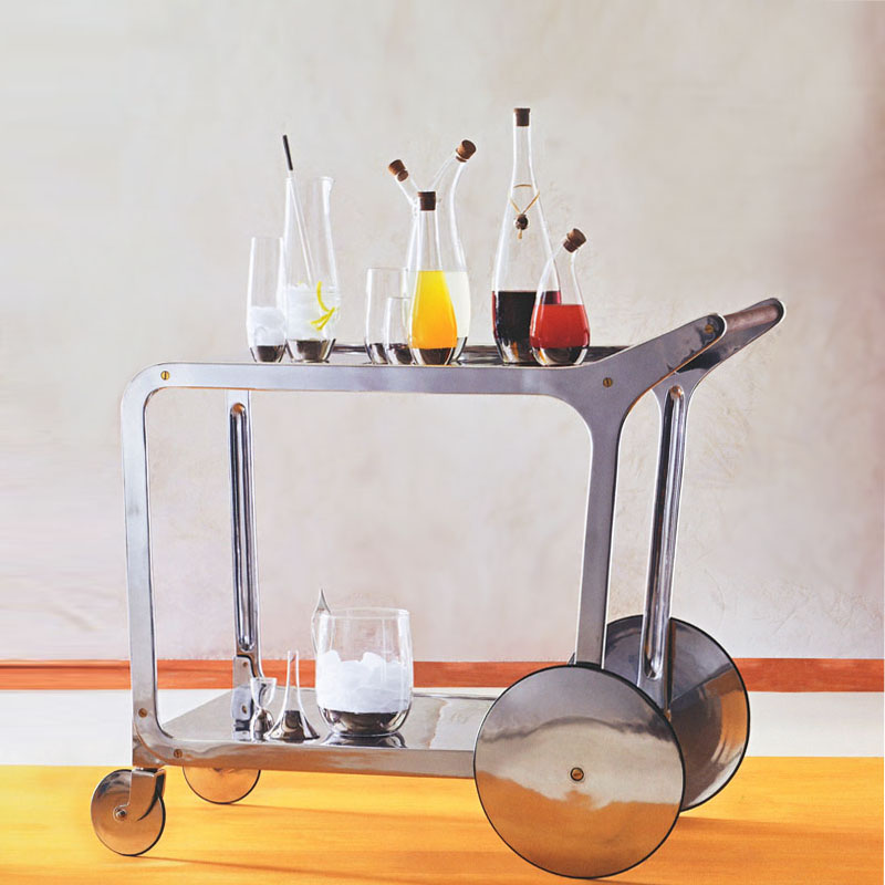 Streamline Silver Bart Cart W Wheels Modern Bar Carts Art Deco Streamlined Silver Bar Cart With Wheels
