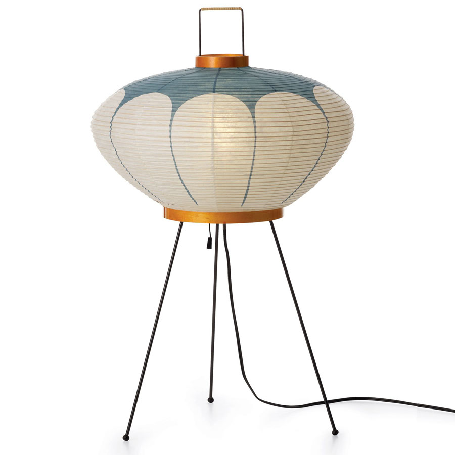 Noguchi Model Akari 9ad Table Lamp With Paper Lantern Shade Noguchi Model Akari 9ad Table Lamp With Paper Lantern Shade Blue